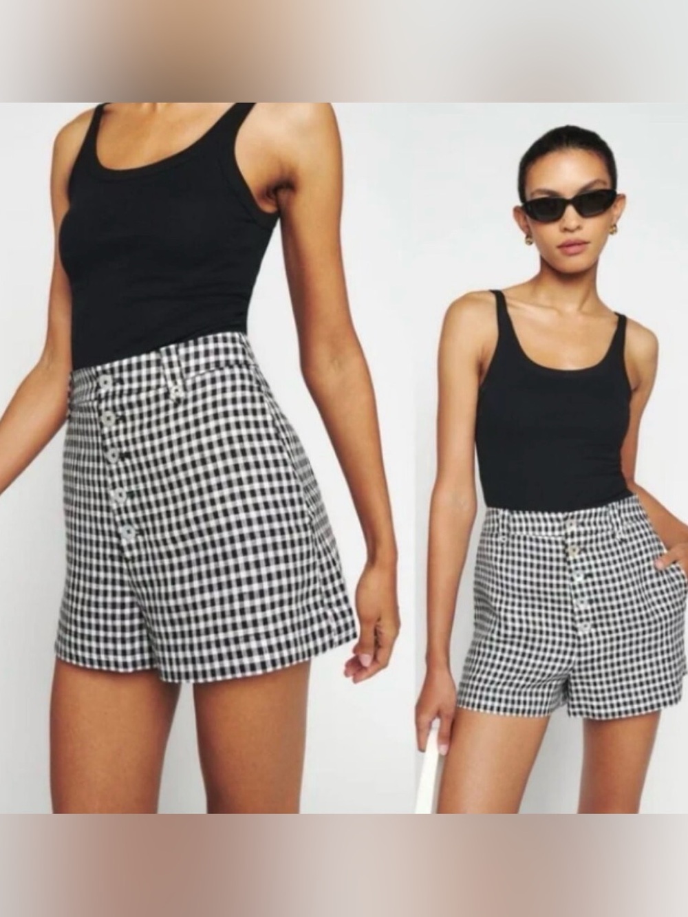 Reformation Grayson Linen Gingham Plaid Shorts size 6